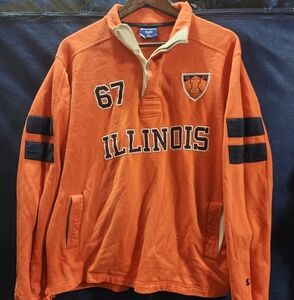 Vintage Champion Illinois Fighting Illini Long Sleeve Polo Style Sweatshirt